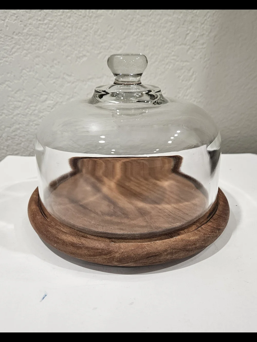 Vintage Goodwood Genuine Teak Wood Cheese Board Tray with Glass Dome Cloche Lid